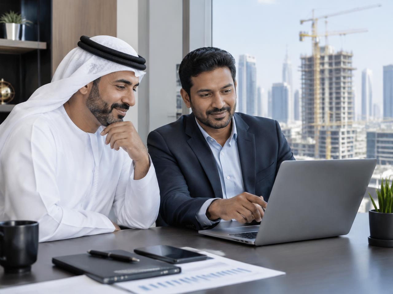 GCC construction leaders confidently reviewing project profitability