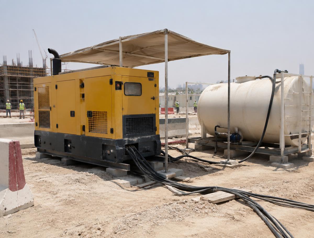 Site generator and fuel tank on a Middle East construction site